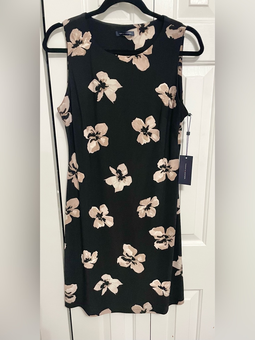 Tommy Hilfiger Black Midi Dress with Beige Floral Print
